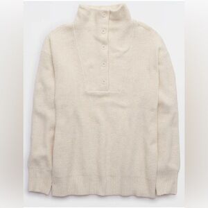 Aerie Women’s Oversized CozyUp Waffle Button Sweater Color Heater Front Sz XL